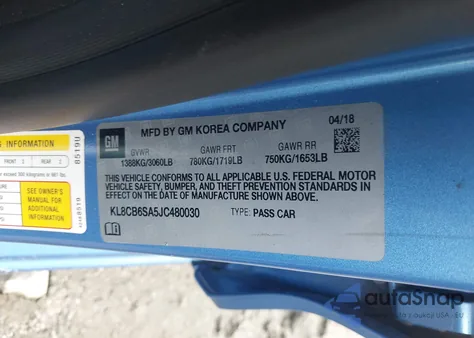 2018 Chevrolet Spark Ls Cvt из США, поврежденный, VIN KL8CB6SA5JC480030